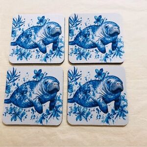 Adorable Blue Manatee Neoprene Coaster Set Handmade